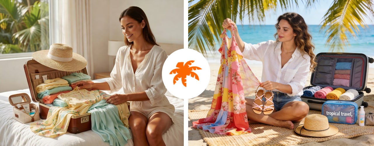 Packing a suitcase with summer clothes for a Caribbean trip